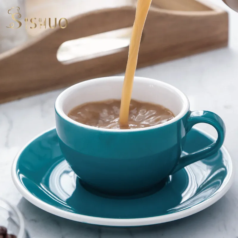 300ml 220ml 150ml Coffee Cappuccino Espresso Latte Ceramic Mug Cup and Saucer with White Rim