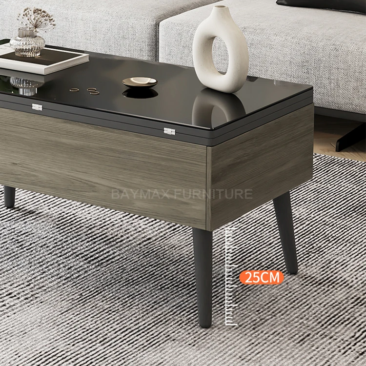 Leisure gas lifting height adjustable coffee table multifunctional folding lift top