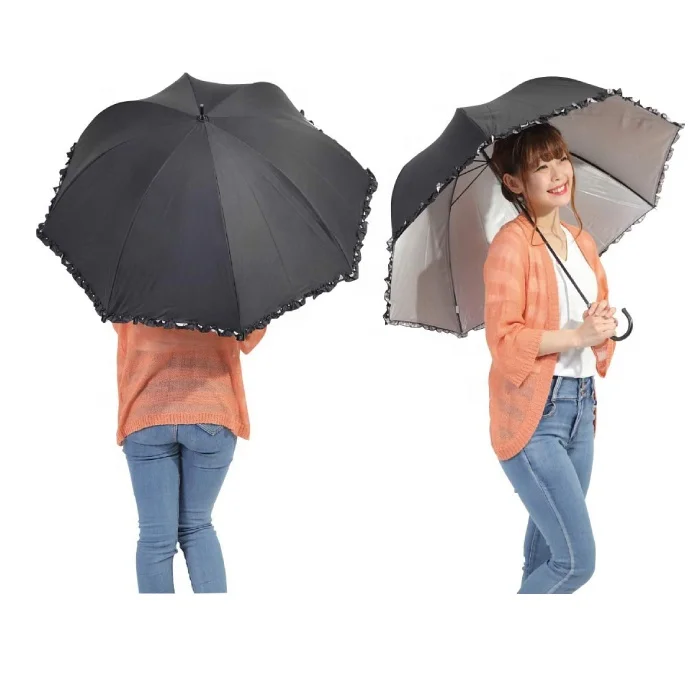 Sunny rain umbrella Cute dome-shaped  back side with silver coating hem with frills UV cut rate 99% UPF50 + | made to order