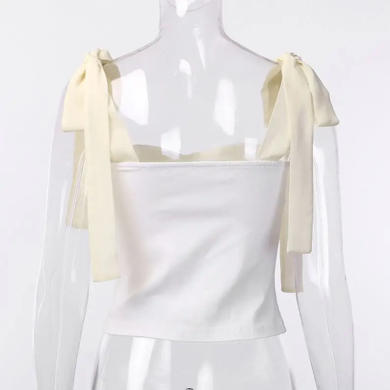 
9266 Cross-border bow shoulder strap vest summer women Bay new solid color strapless bottoming shirt wholesale 