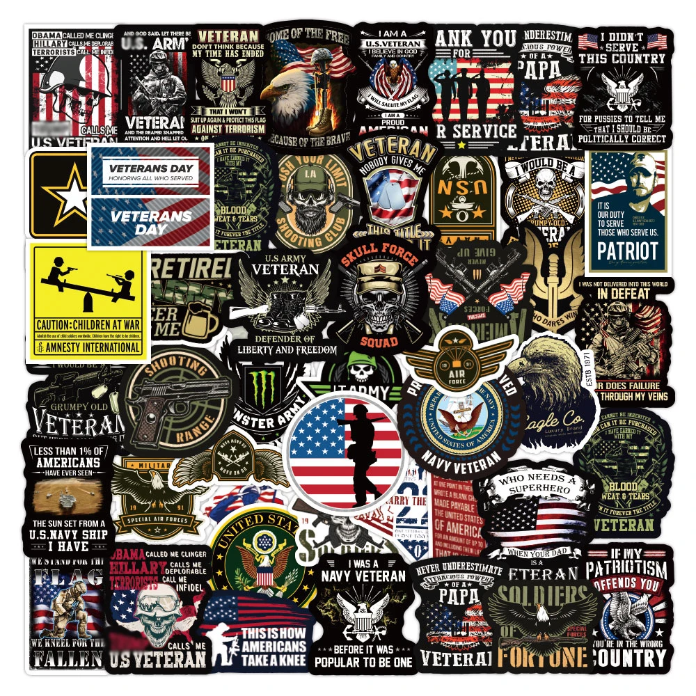 50Pcs Memorial Veteran American Soldier Sticker Custom Laptop Motorcycle Decor Car Waterproof PVC Commemorative Veteran Stickers