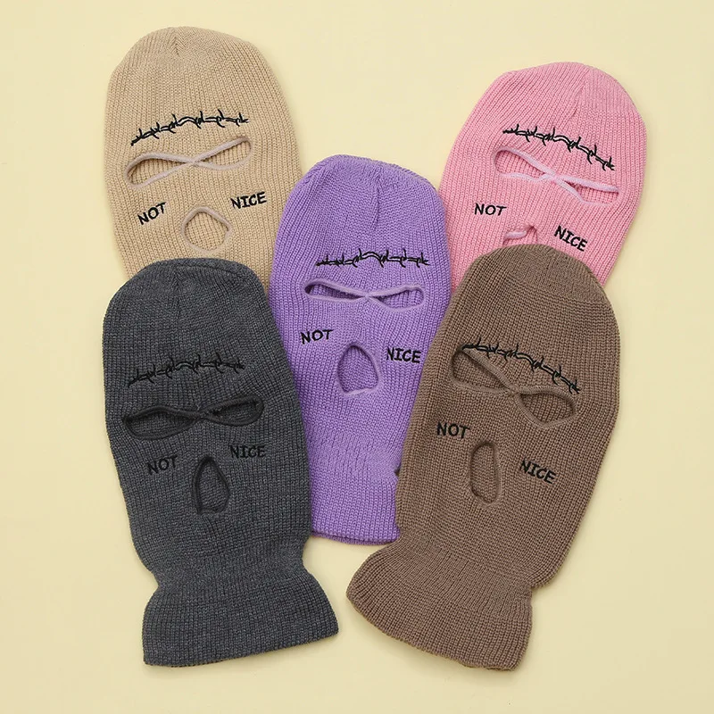 ZY157 Wholesale Winter Cap Women Men knitted Full Face Cover 3 Holes Letter Printed Cycling Balaclava Outdoor Sports Ski Mask