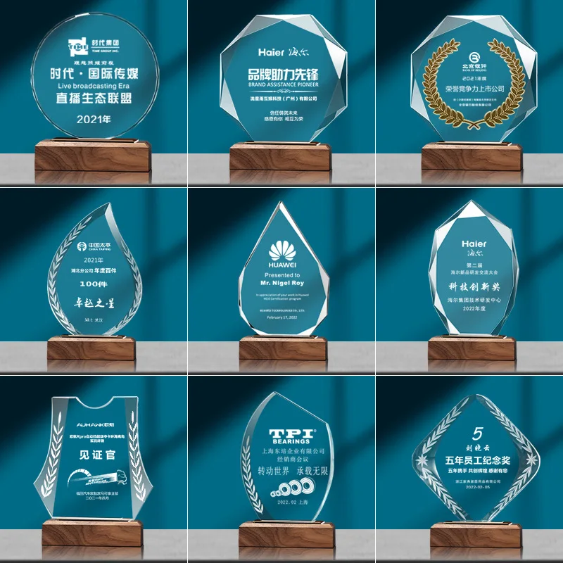 Hot Sales K9 Transparent Crystal Trophy Crystal Trophies Awards Laser Engraving Trophy Award With Base