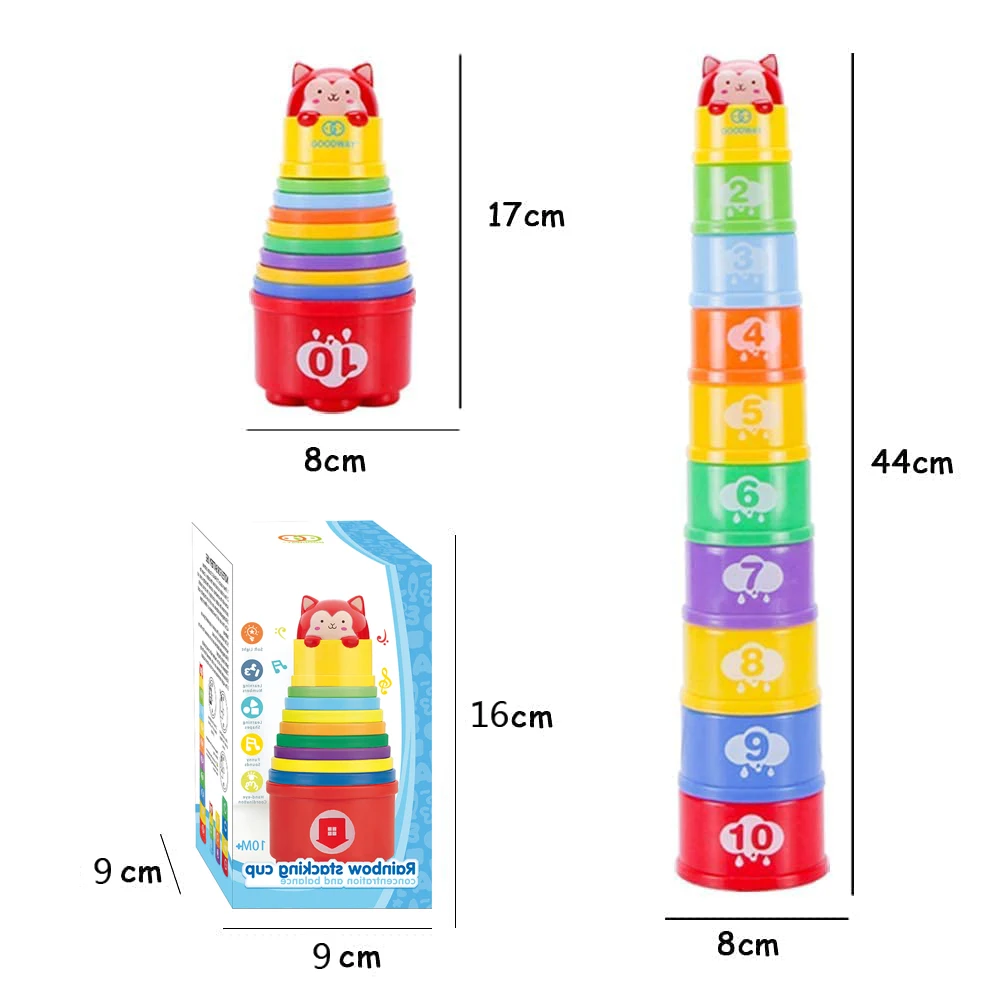 baby bath play early educational rainbow color cartoon animal cup stacking toy with light music
