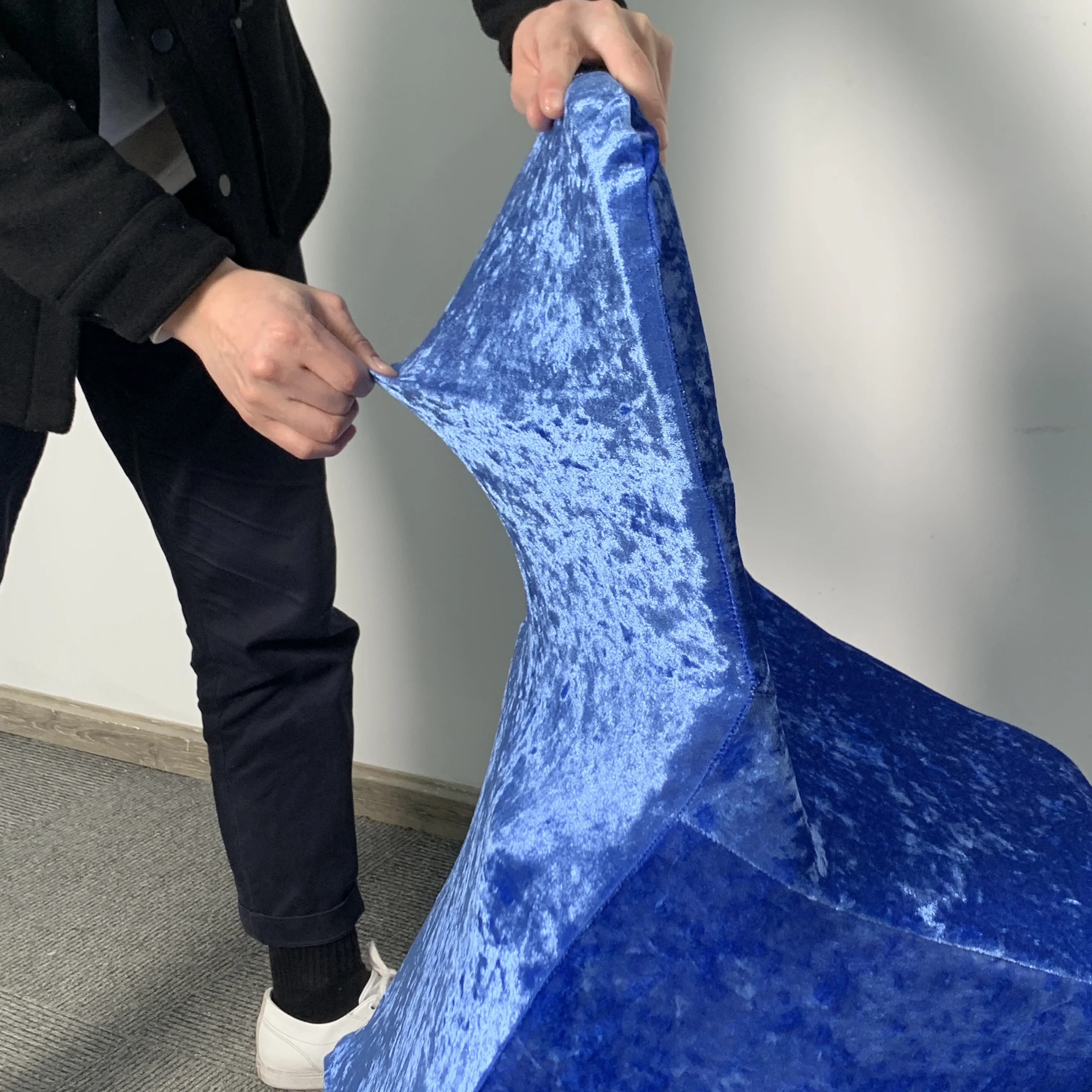 Высококачественные складные Чехлы для сидения из темно-синего бархата и спандекса