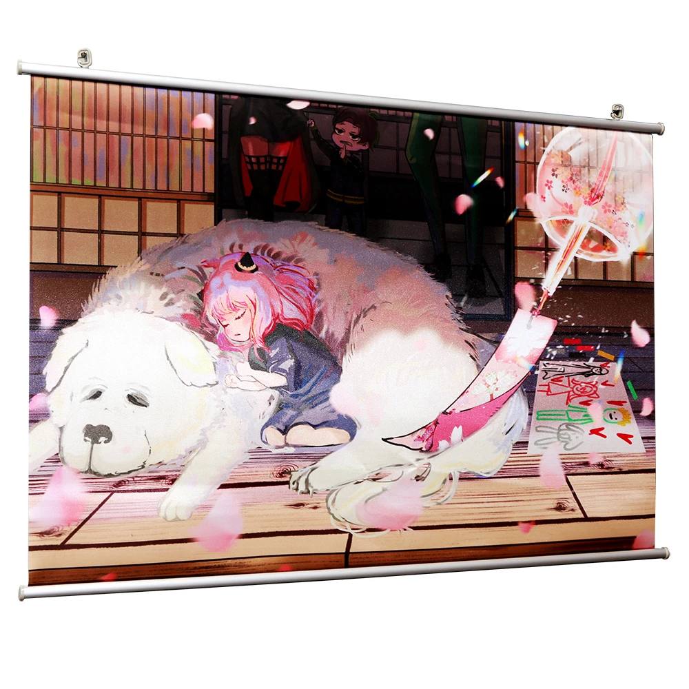 Manga Poster With Plastic Black Rod/hanger Anime Figure Hanging Tapestry Fabric Wall Scroll