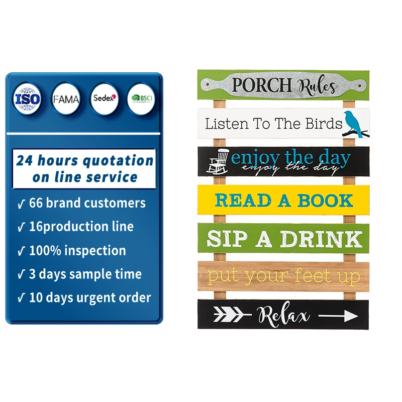 Country-style wall signs, oversized wooden doorways, regular signs, hanging home decorations, multicolor