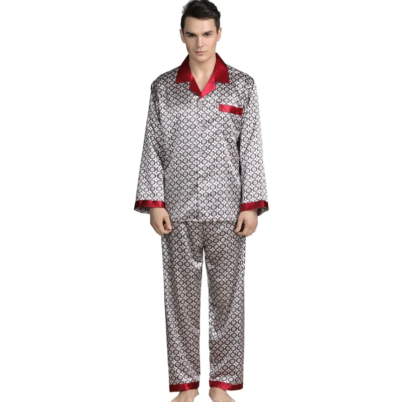 Wholesale long sleeve silk pyjamas Luxurious satin men pajamas sets plus size nightgown for men