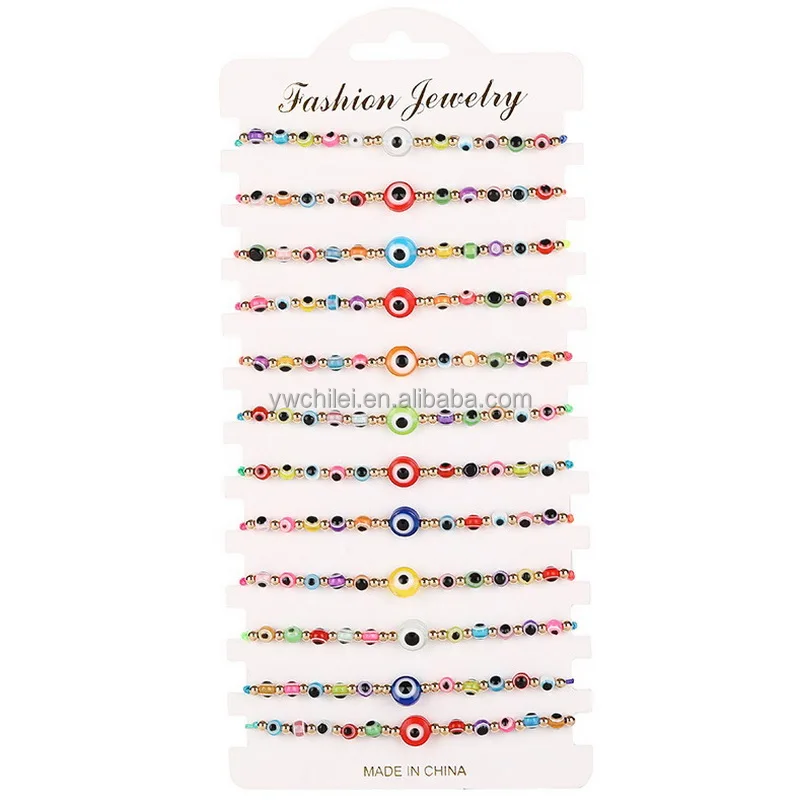 Mixed-Colour  Eye Glass Beads Plain Round  Bracelets