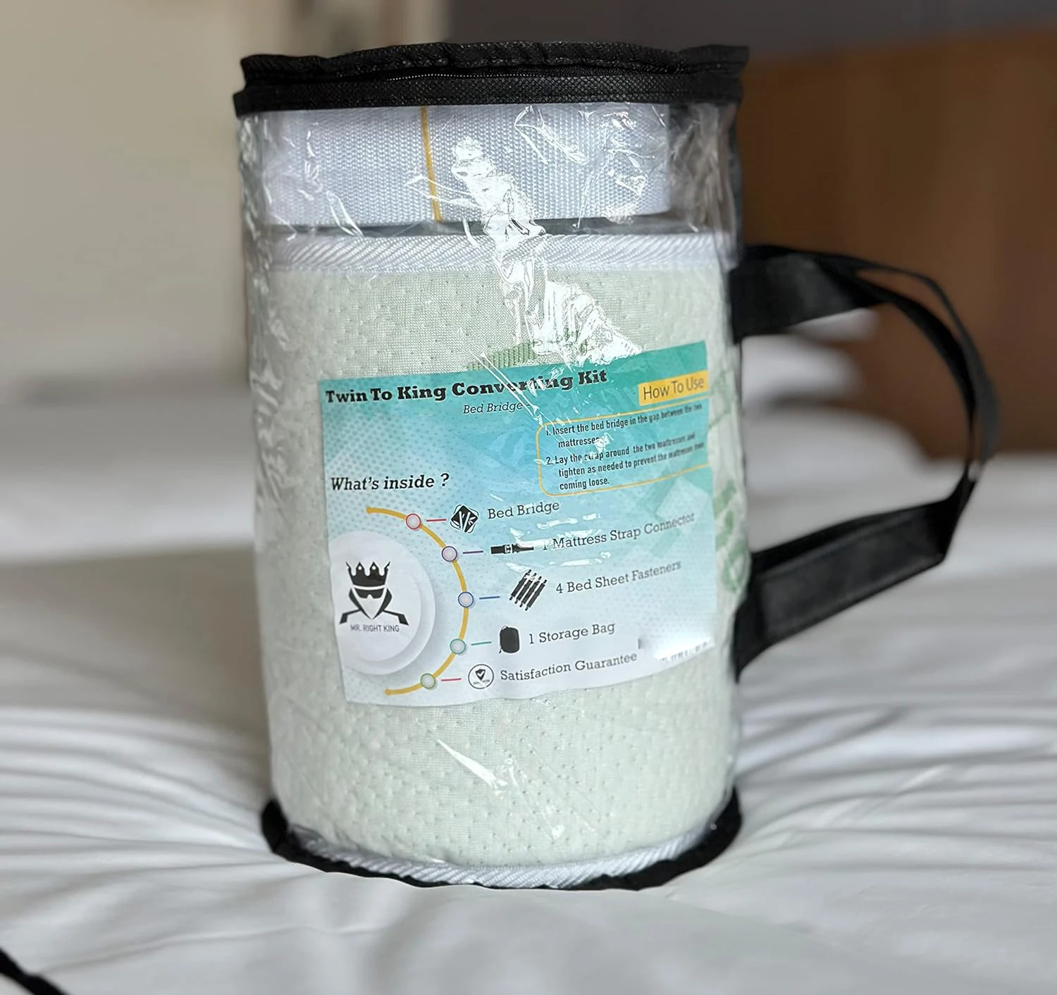 10inch extra wide  Bamboo Bed Bridge Twin to King Converter Kit Wide Gap Filler with 2 Inch Wide Strap and 4 Sheets Fasteners