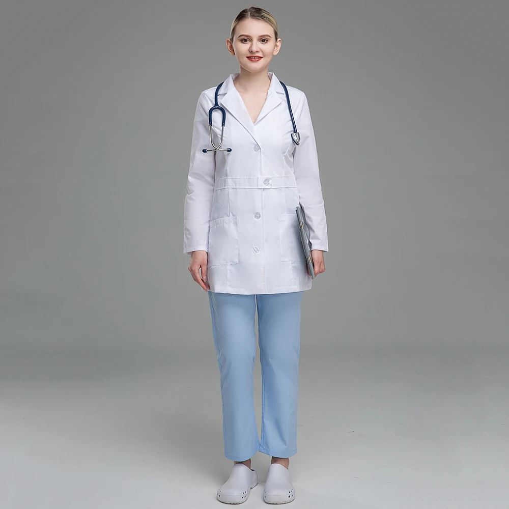 Unisex Lab Coat Medical Uniform Slim Work wear Uniform Beauty Workwear Health Service Scrubs Coat White Lab Coat