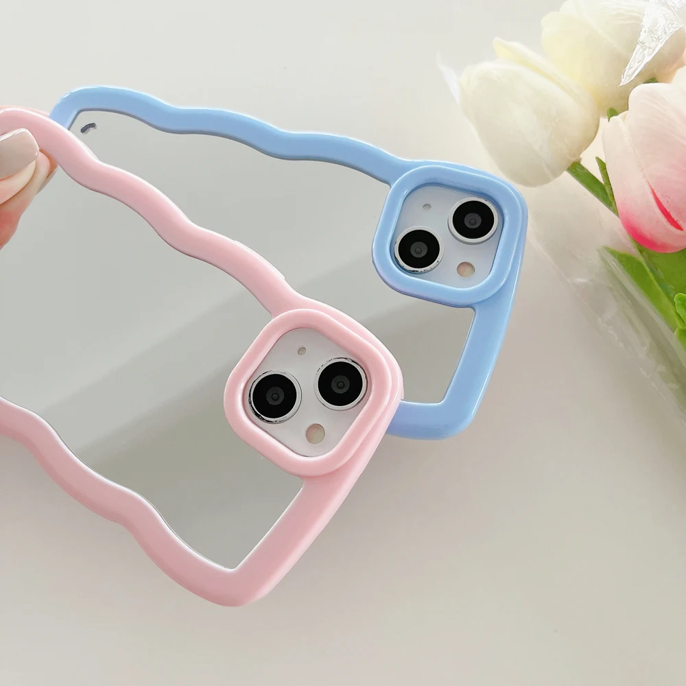 cute wavy phone case for iphone 12 13 pro max case custom print logo pattern design mirror phone case