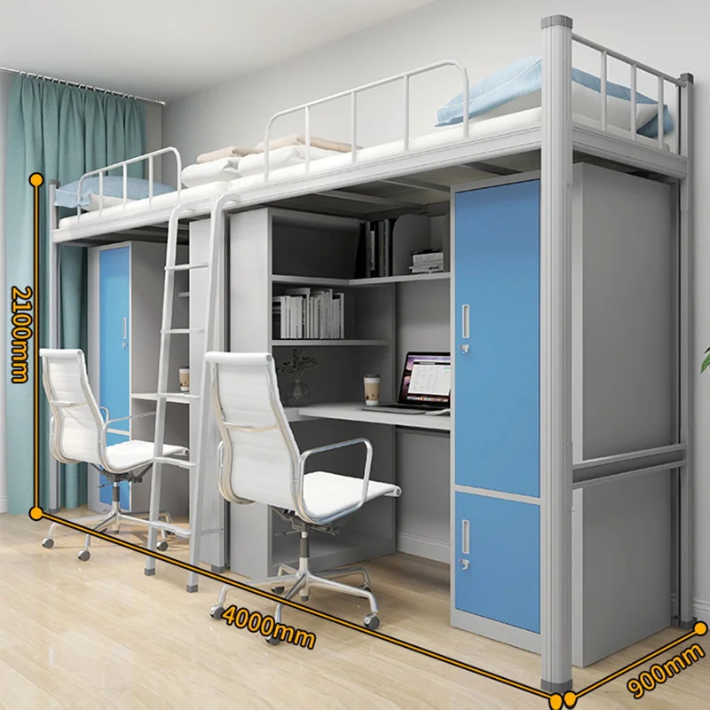 Adults College steel bunk bed Student Apartment Steel Loft Wardrobe Cheap desk and locker boarding school beds