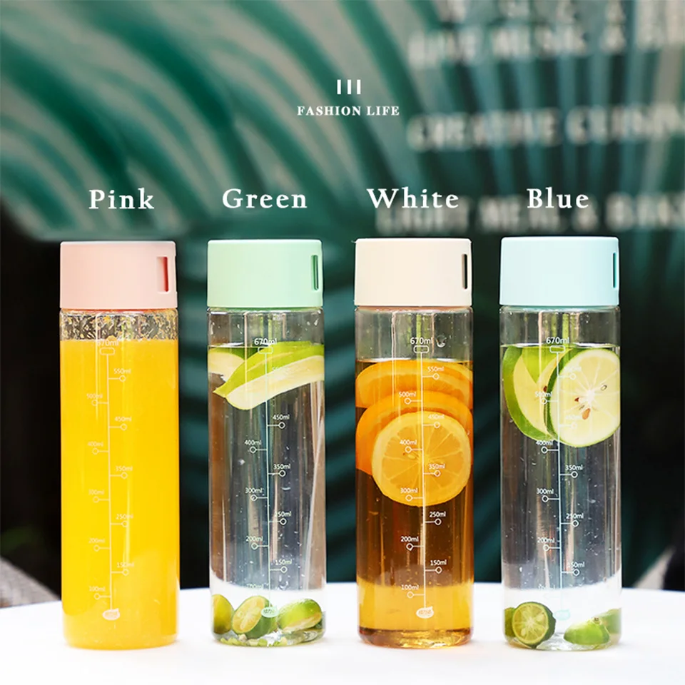670ML Transparent Water Bottle Plastic Drinkware Tour Outdoor Sport School Leak Proof Seal Gourde Climbing Portable Bottles