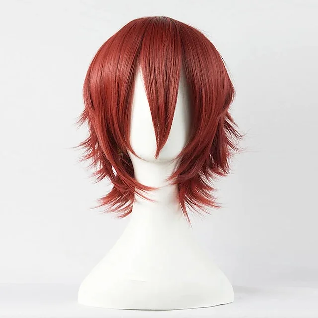 Крест границы синтетического волокна короткие волосы красный коричневый анти завивки парик