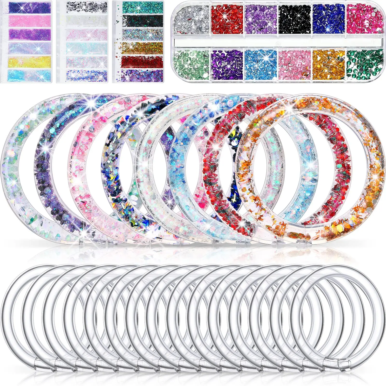 22 Pieces Each Pack Liquid Glitter Jelly Bracelets Making Kit for Girls Christmas Gifts
