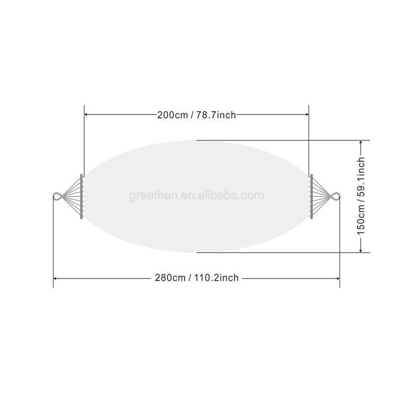9x5ft 280x150cm Large Comfortable White Double Hammock with Spreader Bar