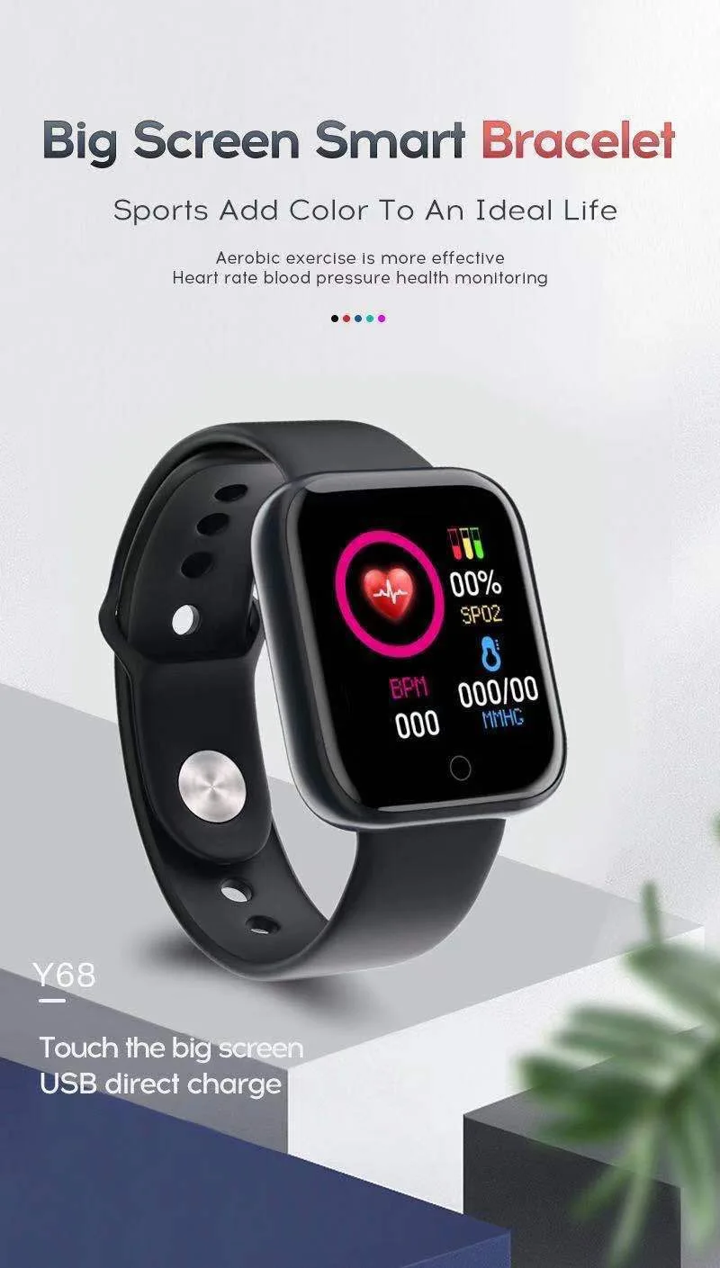 Y68 large screen smart bracelet heart rate blood oxygen pressure sleep monitoring