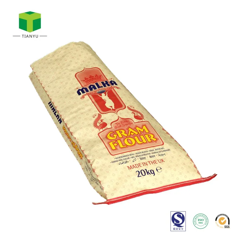 OEM ODM paper bag 25kg 20kg food grade potato flour sugar packaging white kraft paper chemical package paper sacks manufacture