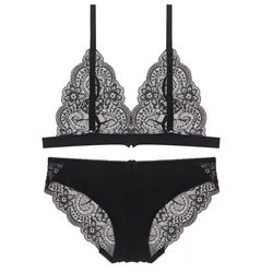 2023 Hot Sale Black Lace Hollow Women Lingerie Sexy Bra Brief Sets Cos Sailor Suit Transparent Bra Set Lingerie Night Gown