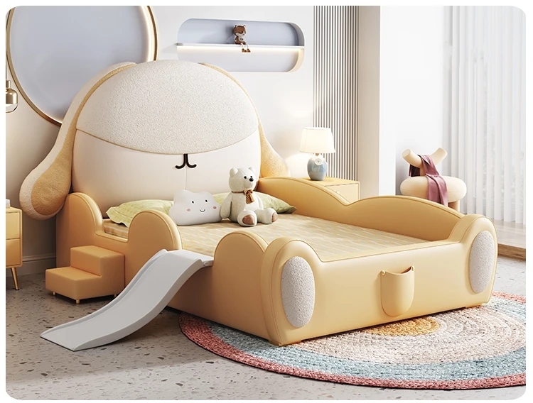 Modern Kids Bed Furniture Cartoon Design Double Bed With Storage Slide