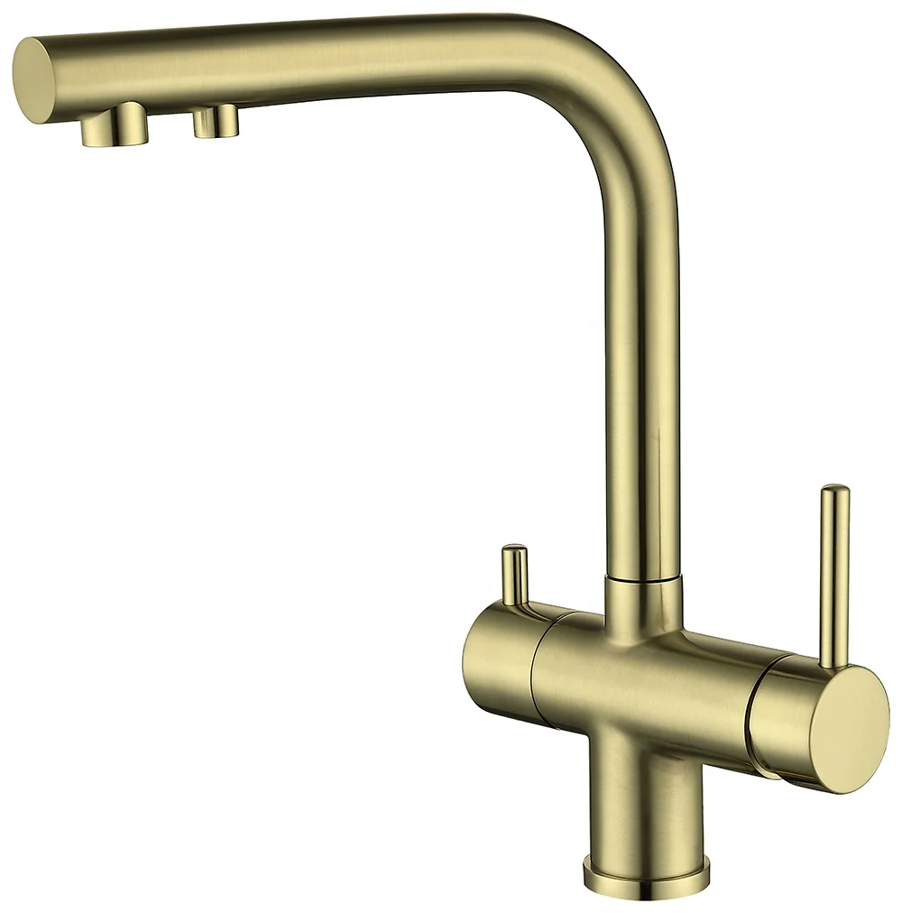 China factory All kinds of Brass Long Flexible brass Tap Golden dual handle Kitchen Faucet  Pull Out Sink Faucet