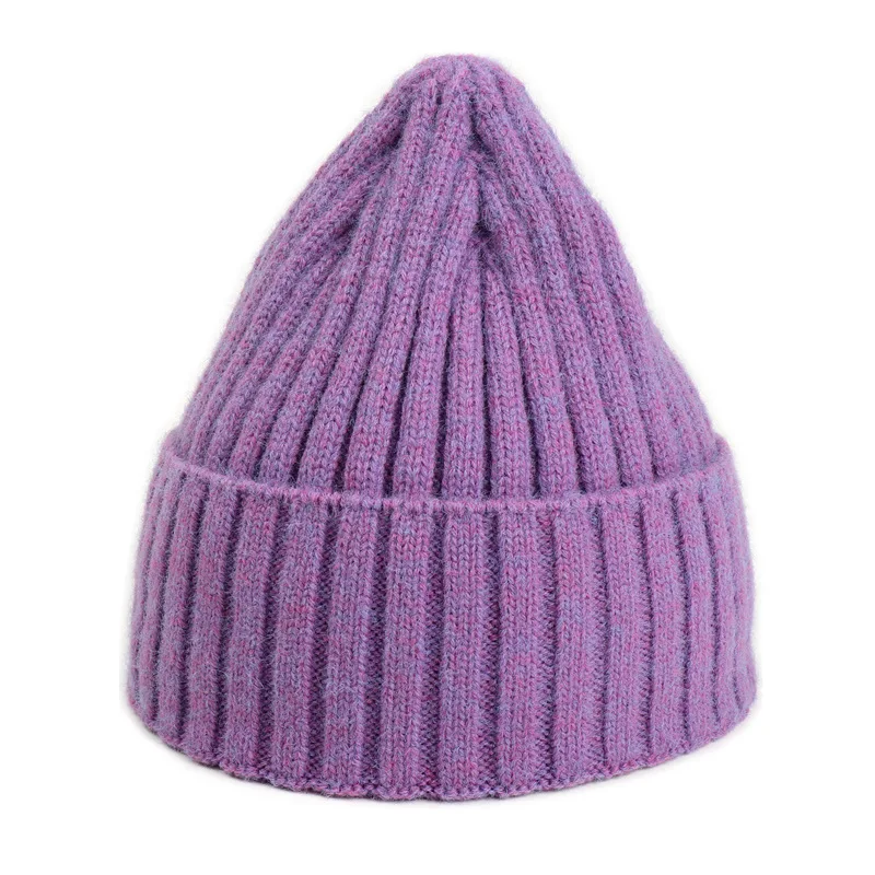2024 Trendy Men Women Brimless Skull Caps Solid Ribbed Knitting Blue Purple Orange Women Beanie Winter Knitted Unisex Warm Hat