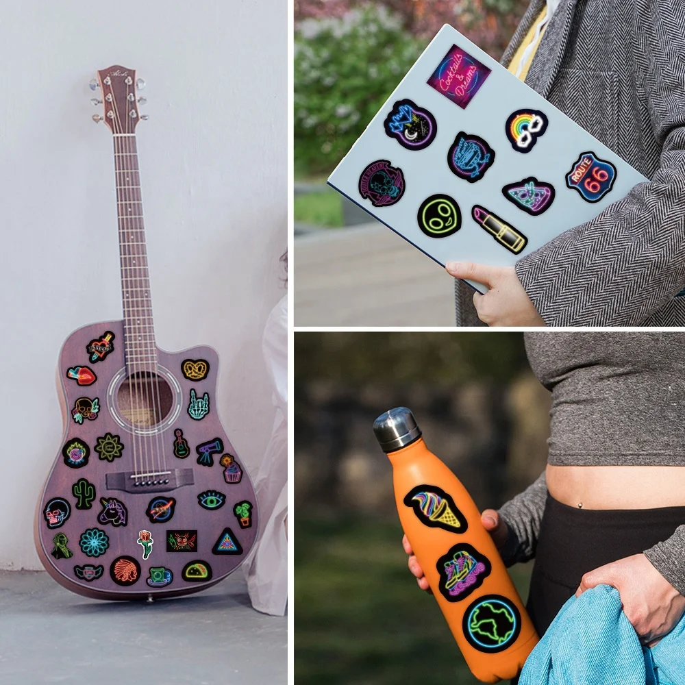 50pcs neon graffiti stickers car water cup notebook computer sticker waterproof wholesale pvc die cut cartoon Adhesive sticker