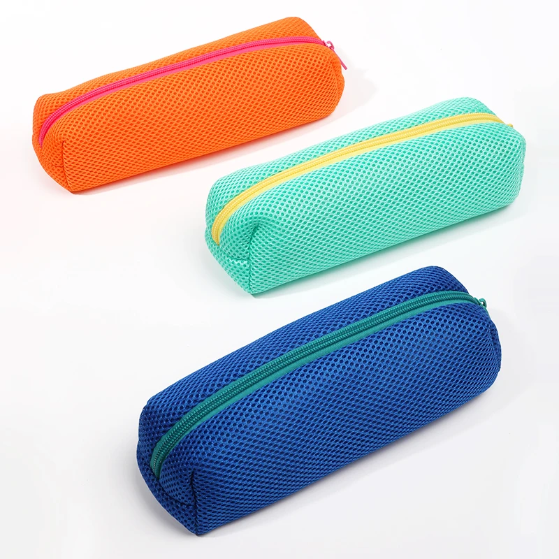 Customized Boys Girls School Supplies Pen Bag Pouch Large Capacity Contrast Mesh Pencil Case
