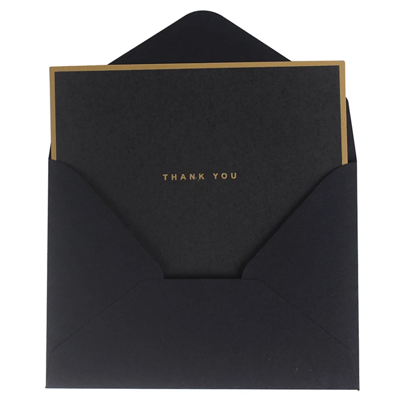 
Hard black business envelope with card custom design luxury golden foil edge decoration black thank you card envelope 