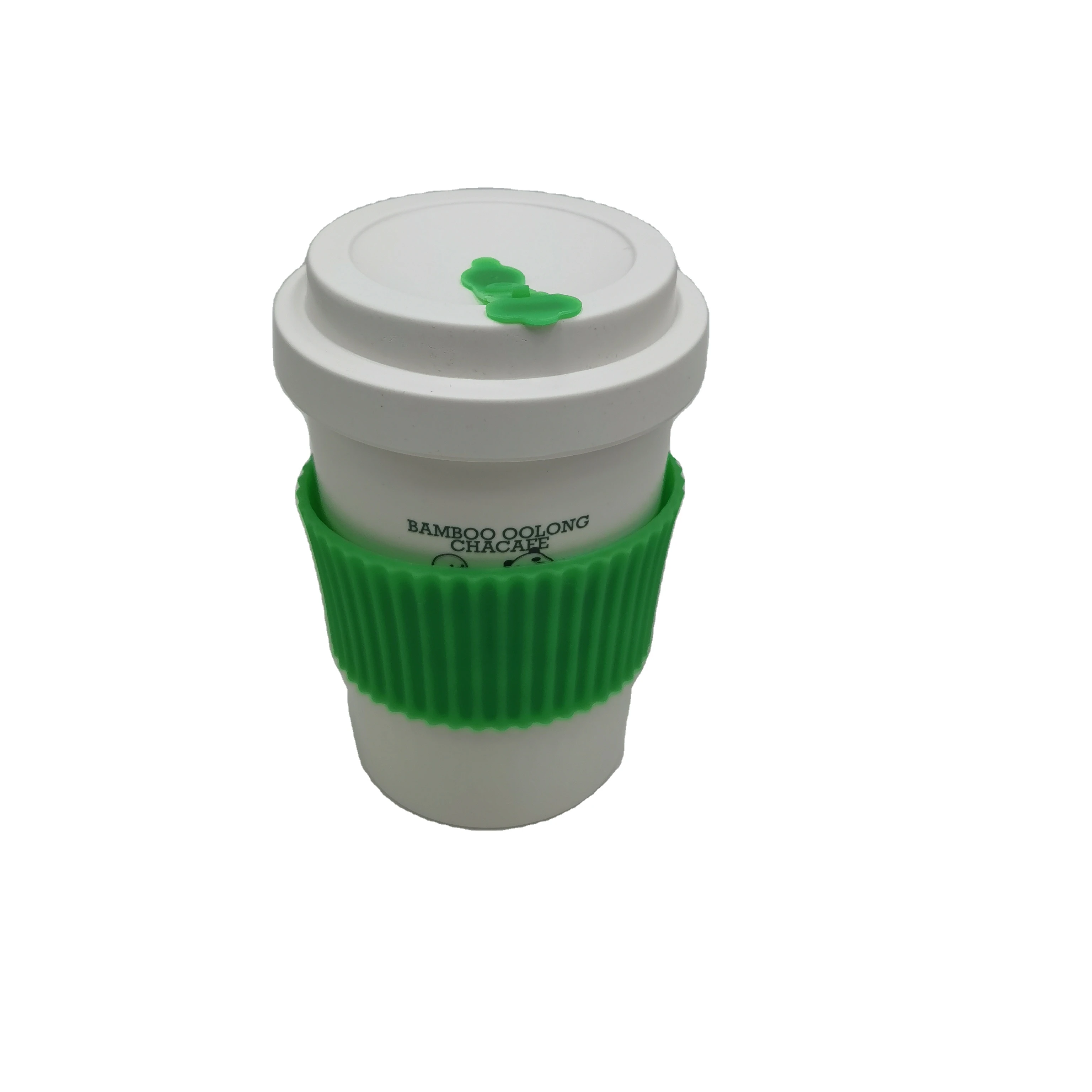 wholesale  plastic  bamboo fiber coffee cup with lid and printed
