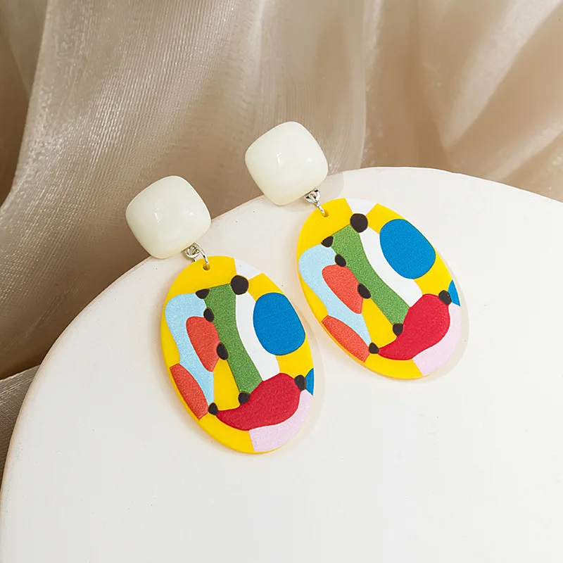 GEERDENG Creative Silver Needle Earrings Popular Geometric Beautiful Multicolor Acrylic Earrings for Women Girls