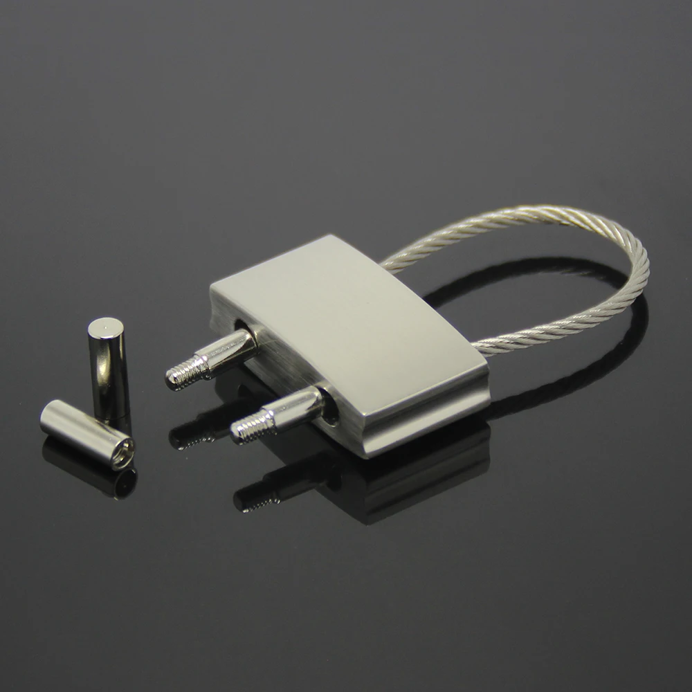 Screw Locking Key Holder Cable Wire Key Chain Rectangle Cube Steel Wire Keyring 3D Metal Stainless Steel Wire Rope Keychain