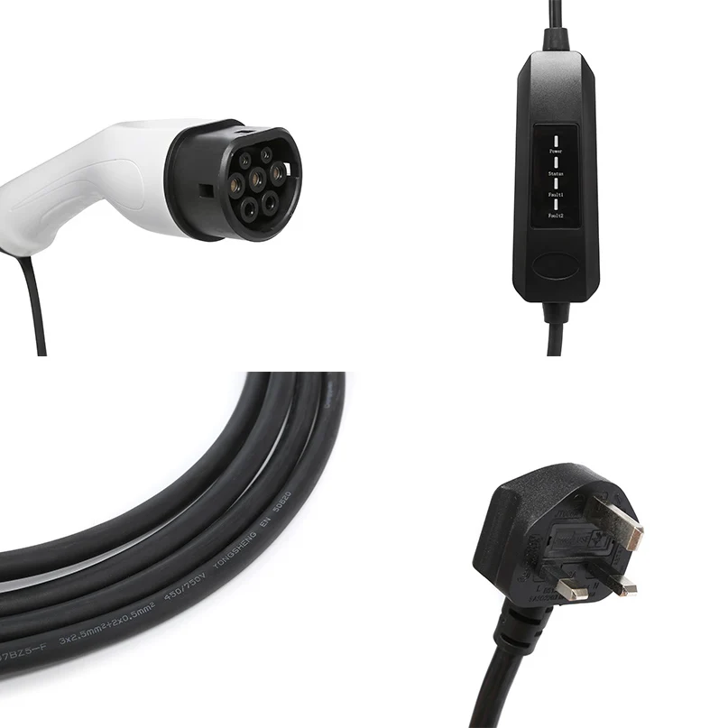 Portable Ev Charger Electric Vehicle Car Charger 16A 32A with LCD Screen IEC62196 Schuko Plug and J1772