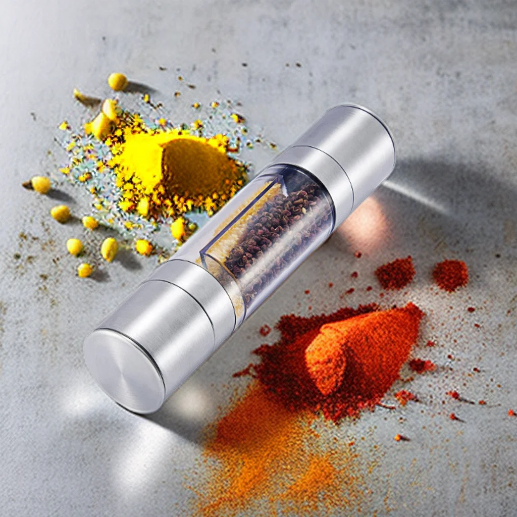 1pc 2in1 Pepper Grinder Household Sea Salt Stainless Steel Spice Grinder Manual Sea Salt Mill Spice Crusher Reusable