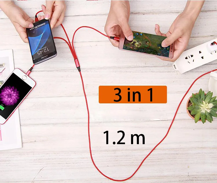 
2020 New Arrivals 3A Charger 3 in 1 USB Cable Mobile Phone Micro Type C Fast Data Charging Cord 