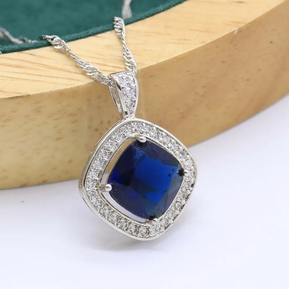 
Square White Gold Plated Pendant Necklace For Women Birthday Christmas Gift Wedding Jewelry Pink Green White Blue Topaz 