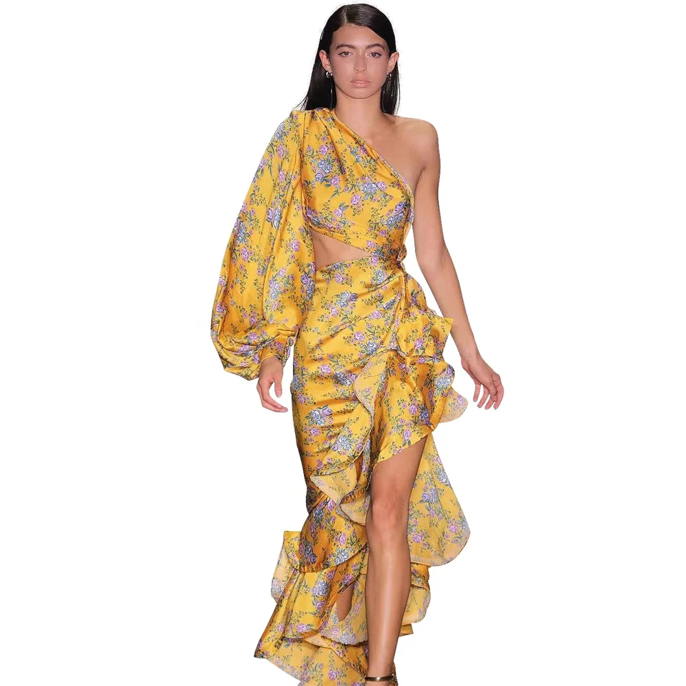 new products flower women Long Sleeves asymmetrical Ruffles sweet hollow out ball gown wedding dress