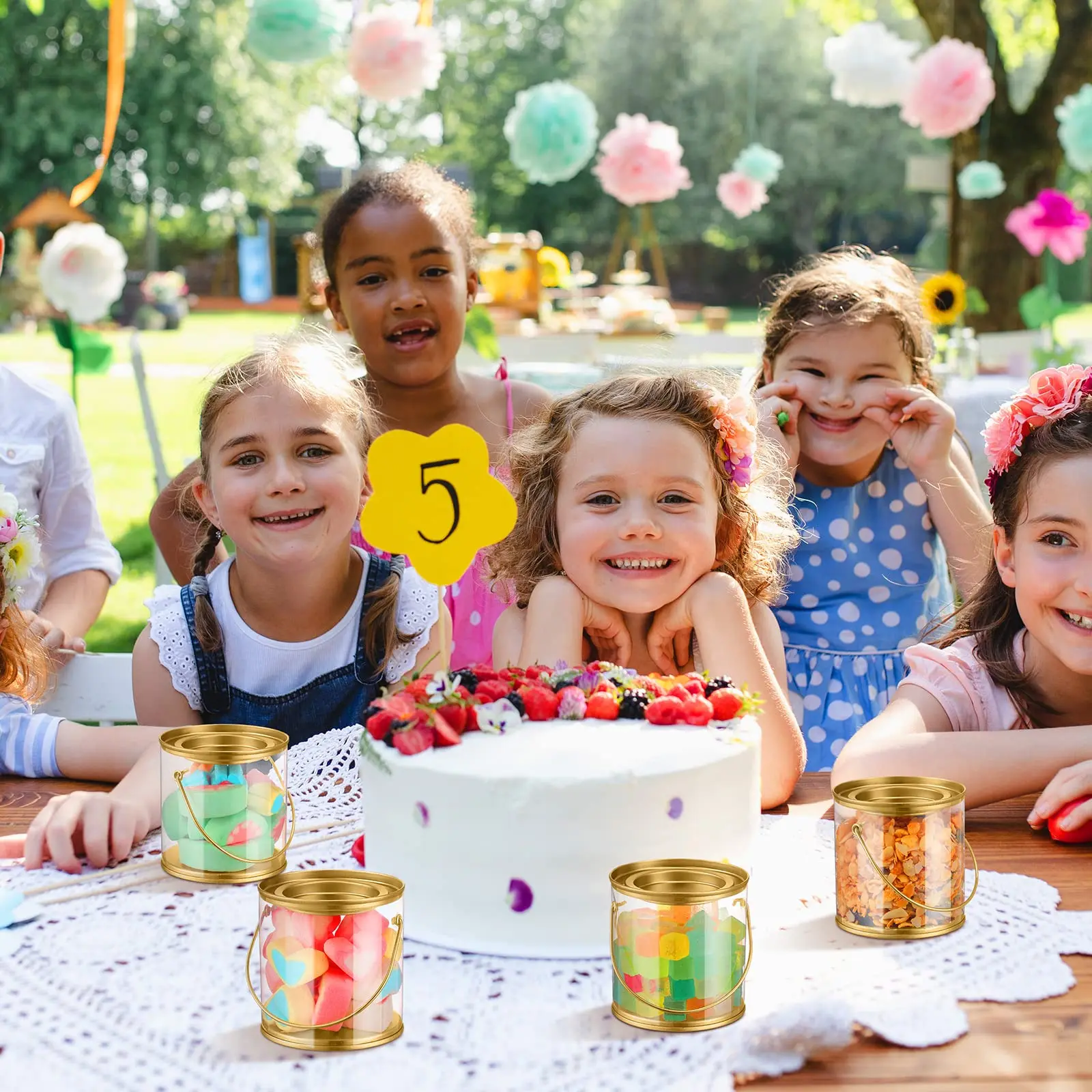 Custom Paint Tin Cans Clear Plastic PET Empty Mini Tin Bucket with Lids For Art Crafts Candy DIY Packing