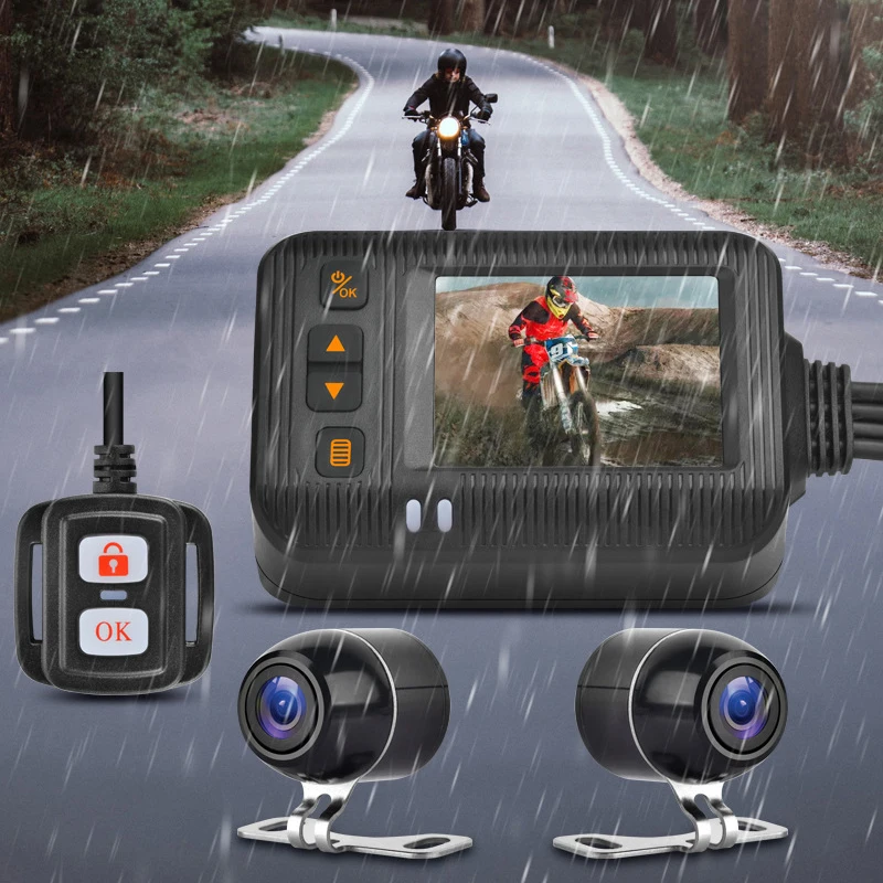 OEM HD 2 Inch Dual Lens Motorcycle Black Box Waterproof 1080P Car Dash Cam Camera Loop recording 3 Cameras Driving Recorder