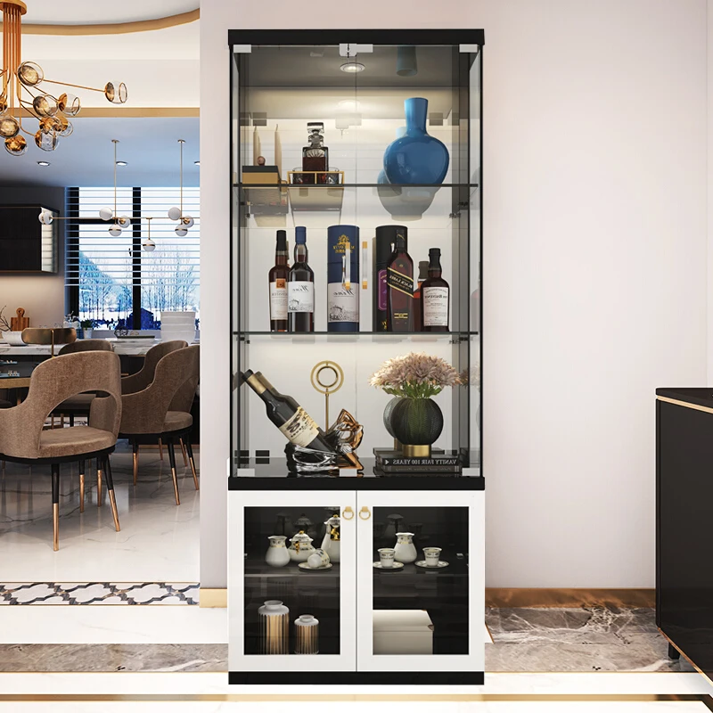  Customized Led Lighting High-end Living Room Home Bar Glass Showcase Light Luxury Stainless Steel Wine Display Cabinet