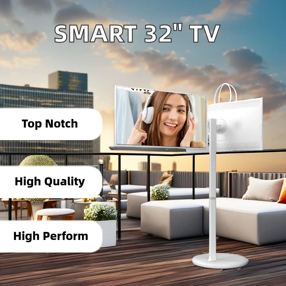 32-Inch White Smart Movable Android 11 LCD TV Screen Touch Follow Me Stand Portable Indoor Outdoor Use OEM Supplier 1 Year