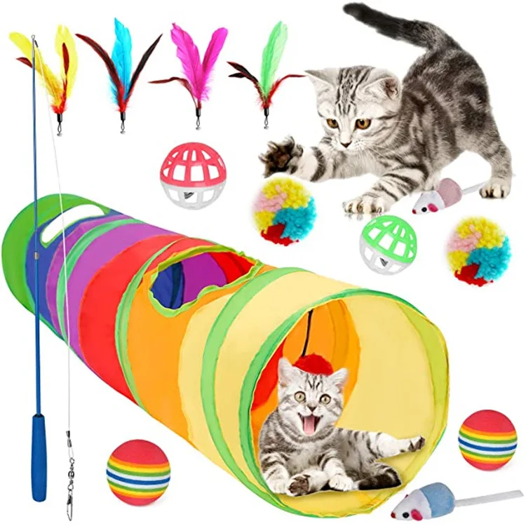 
New Original Hot Sale 14 pcs Customized Logo Printed Cat Interactive Feather Toy Cat Toys Set 
