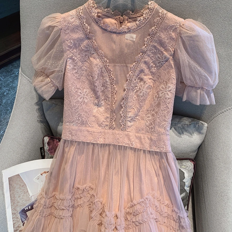 Elegant Dress for Women Summer New Style Light Luxury Fashionable Pink Long Dress Wholesale Clothing