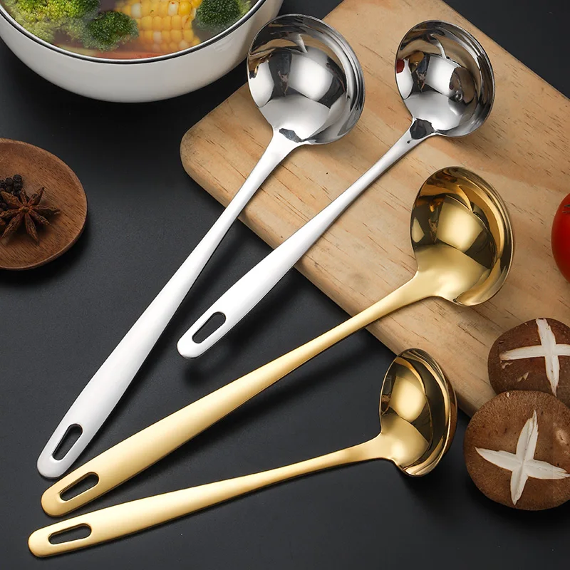 Dishwasher safe kitchen tools China hot pot gold soup ladle soup spoon for home hotel restaurant