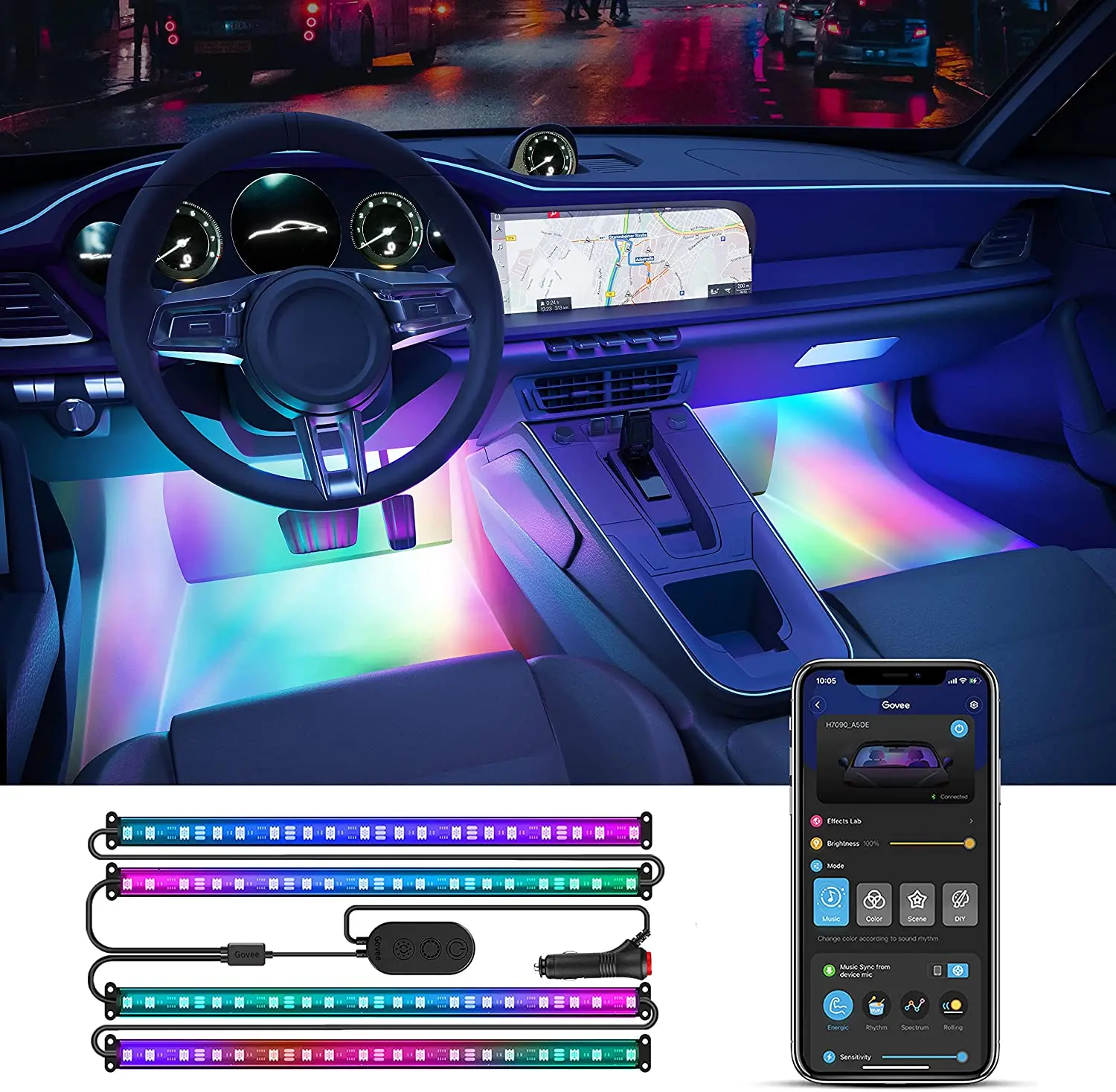  Новая автоматическая светодиодная RGB атмосфера полосы света 24/36/48 светодиодный беспроводной пульт дистанционного управления голосового ног лампы Авто Декоративные Атмосферу