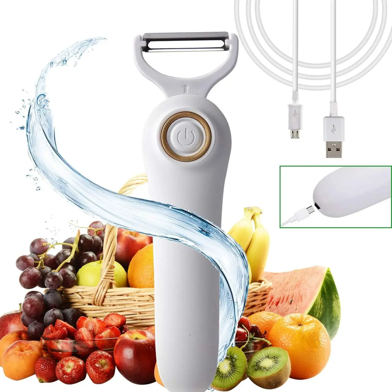 Electric Potato Peeler, Handheld Electric Vegetables and Fruit Peeler 3-in-1 Electric Peeler, USB Rechargeable Peeler Kitchen Ga