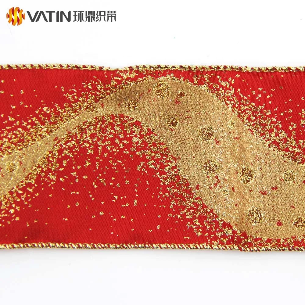 63mm Wide Beautiful Decorative Gift Wrapping Glitter Sequin Christmas Metallic Wired Satin Ribbon