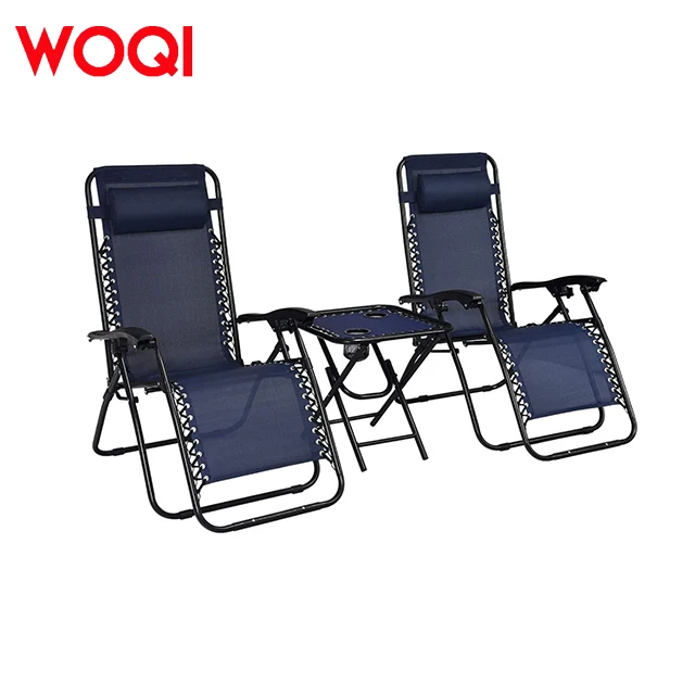 WOQI Rust-Proof Frame Zero Gravity Chair Folding Terrace Lounge 2 Piece Set 1 Piece Table Classic Structural Mechanics Design