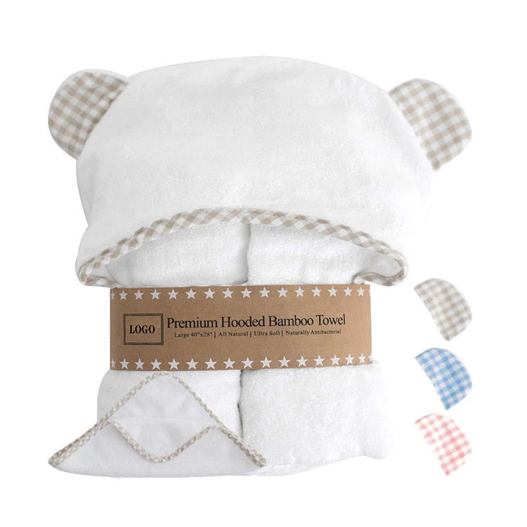 Glory Baby Amazon Hot Sale Baby Hooded Bath Towel 100% Cotton Gray Elephant Cartoon Pattern